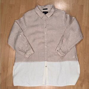 Tahari Two-Tone Linen Button up Tunic